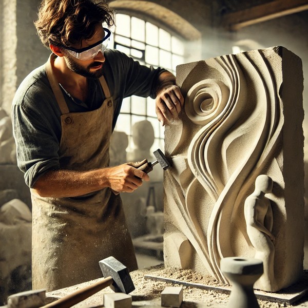 Langage, des images et des mots, les métiers de l'artisanat, Le sculpteur sur pierre