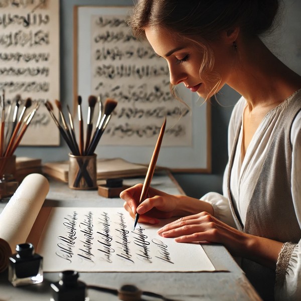 Langage, des images et des mots, les métiers de l'artisanat, La calligraphe