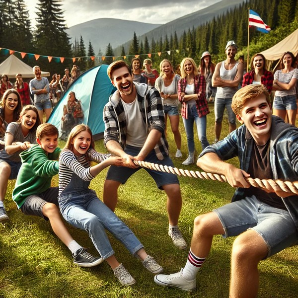 Langage, des images et des mots, vacances au camping, le tir à la corde