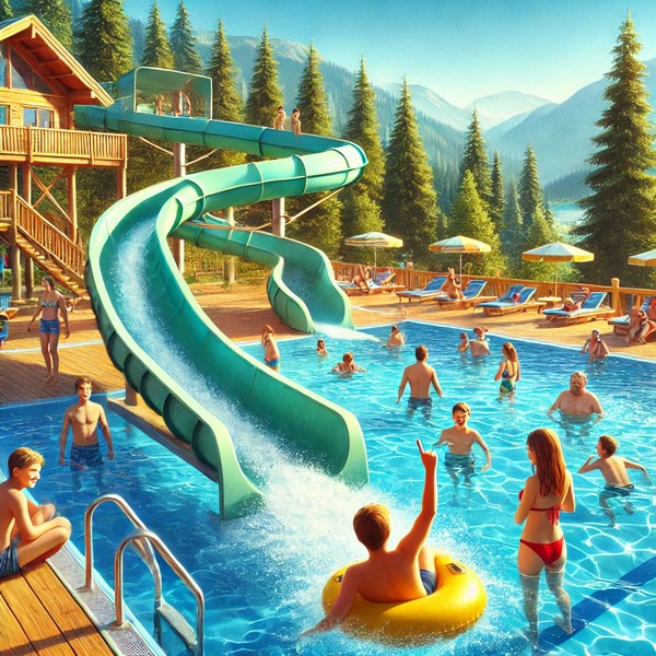 Langage, des images et des mots, vacances au camping, la piscine