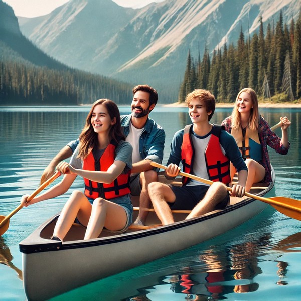 Langage, des images et des mots, vacances au camping, cannoé sur le lac