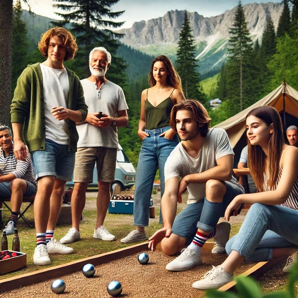 Langage, des images et des mots, vacances au camping, la partie de pétanque